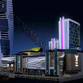 طراحی نورپردازی نمای ساختمان مجتمع تجاری  تفریحی هتل آبنوس 1394